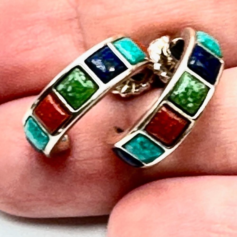 Carolyn Pollack Multi Gemstone Sterling Silver 3/4" Hoop Pierced Earrings